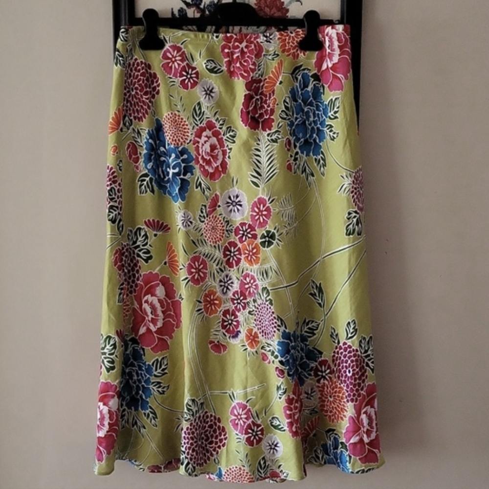 Floral Green Linen Skirt